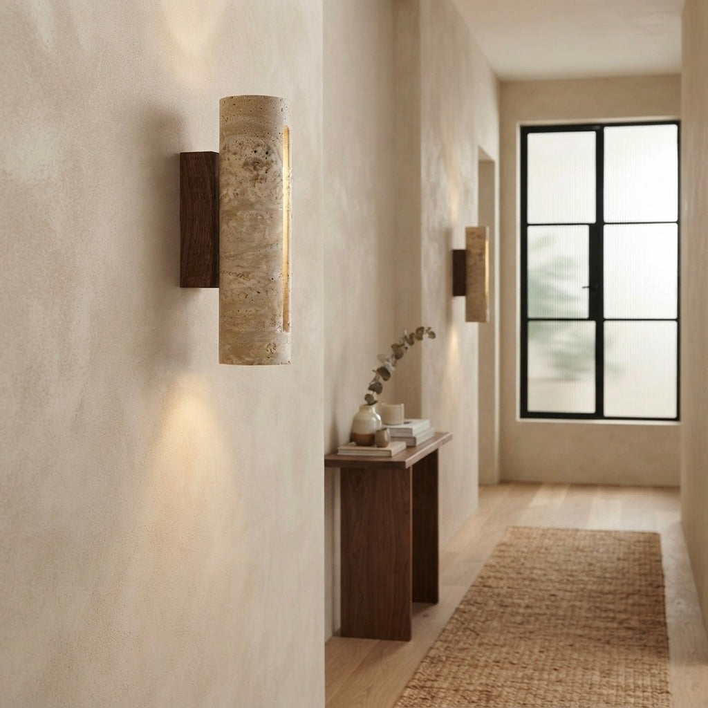 Hinokiya, Japandi, Travertine, Wall Light, Minimalist, Organic
