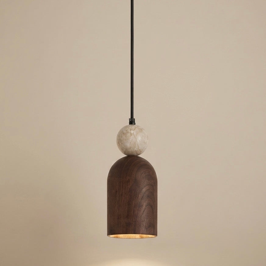 Mori Pillar, Vertical, Architectural, Travertine, Wood, Pendant