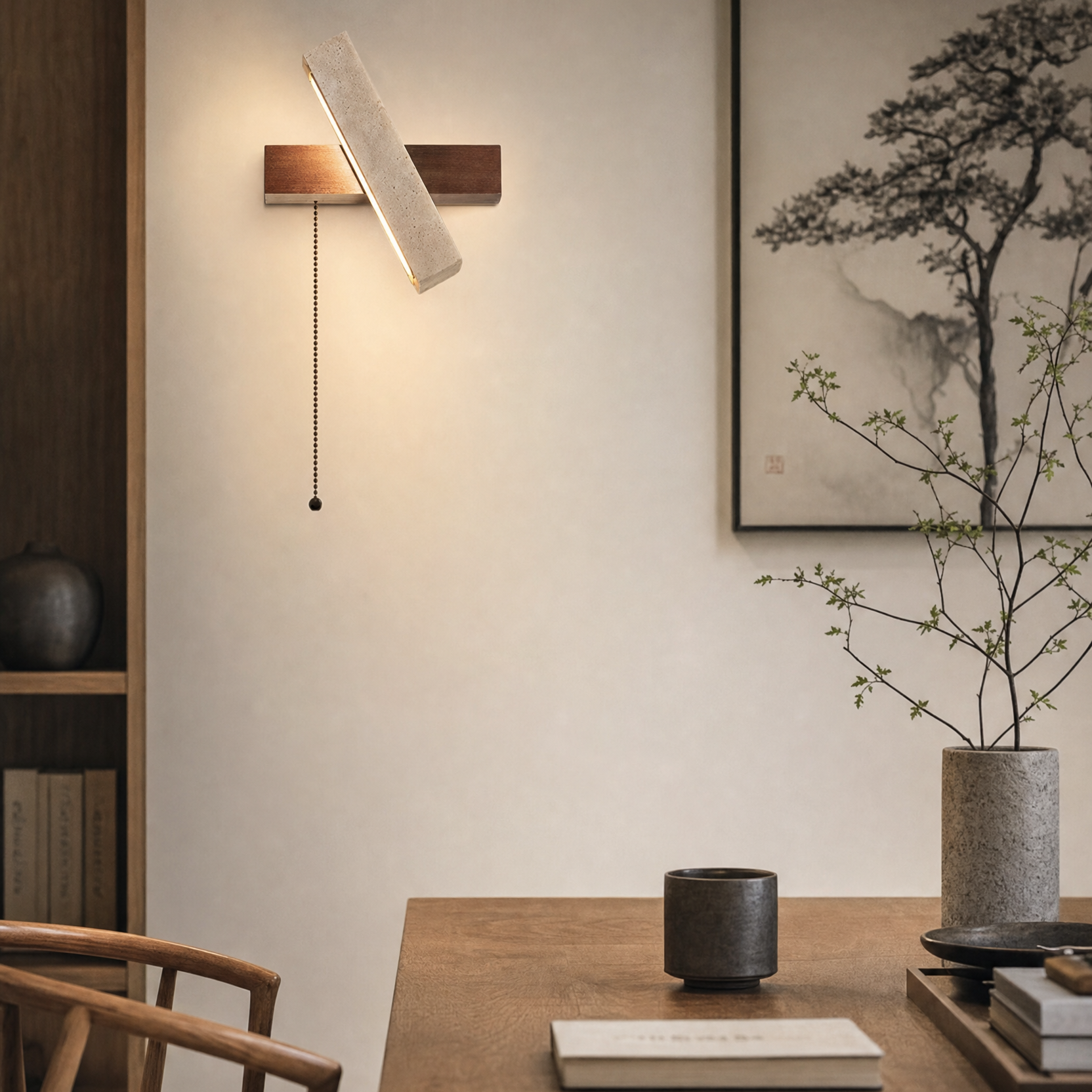 Aura Disc, Minimalist, Japandi, Travertine, Wall Sconce, LED