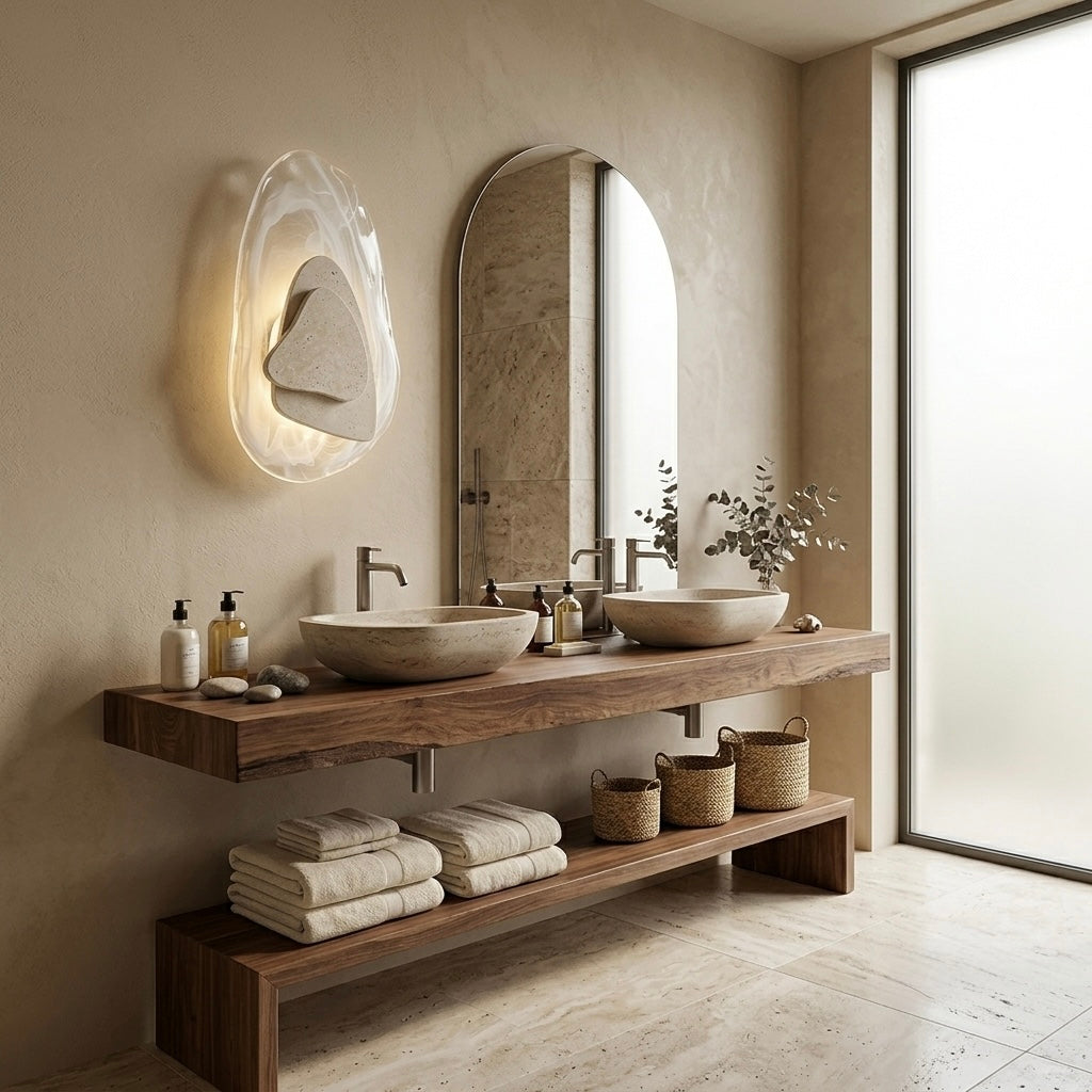 Zentai, Japandi, Travertine, Wall Light, Minimalist, Organic