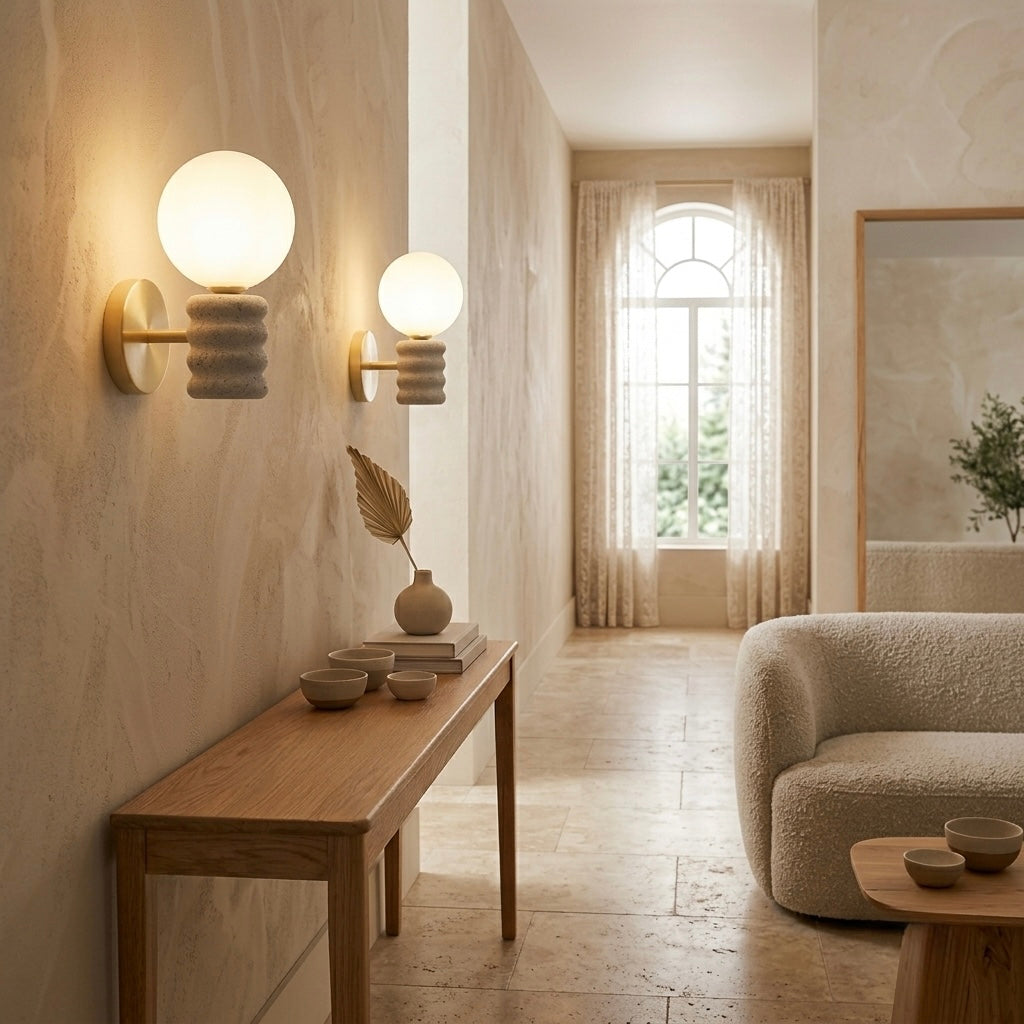 Misora, Architectural, Travertine, Wall Lighting, Contemporary, Earthy