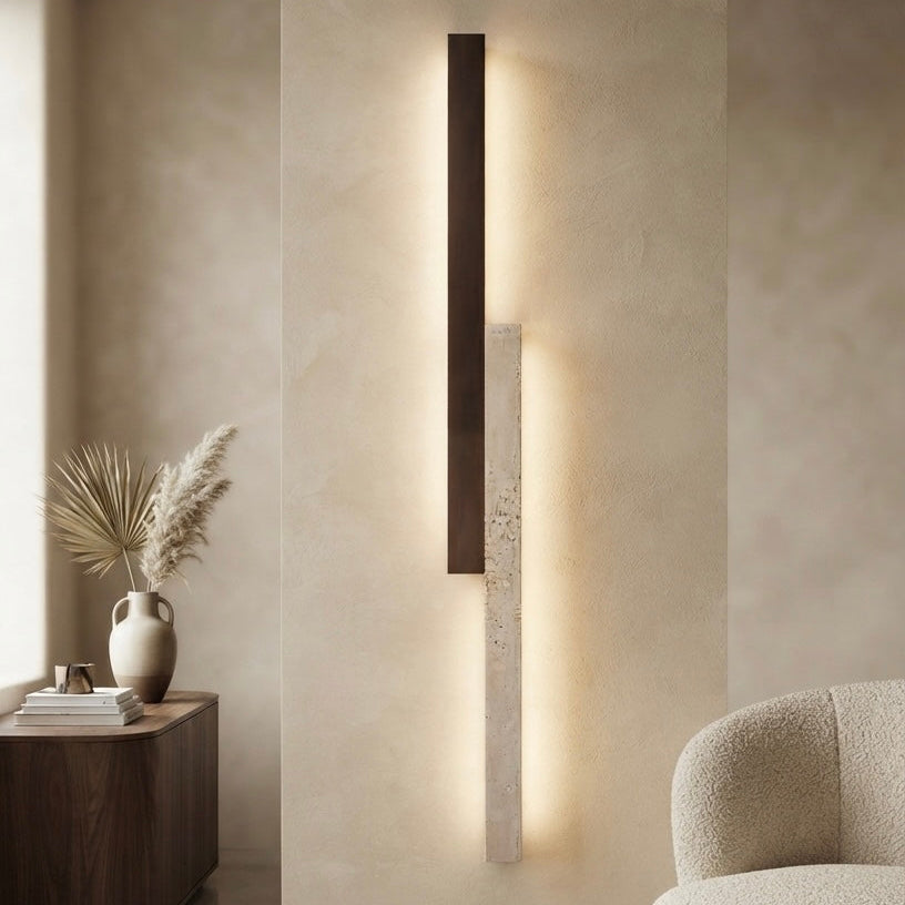 Obi Sconce, Tall, Architectural, Travertine, Slim, Contemporary