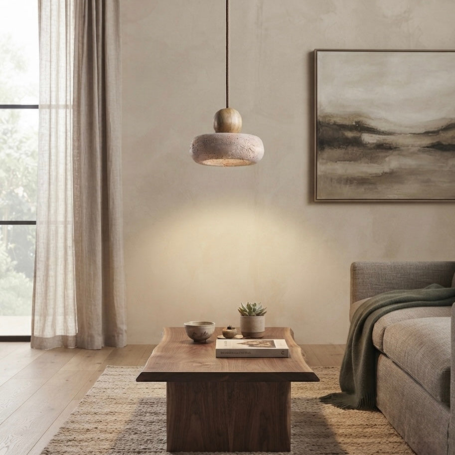 Ishi Oval, Organic, Modern, Travertine, Minimalist, Pendant Light