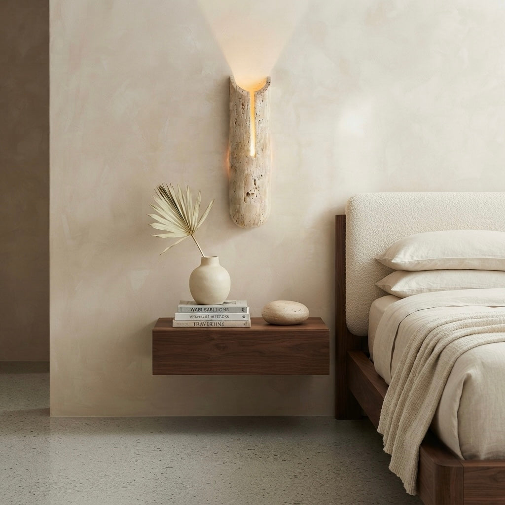 Kaya Round, Round, Travertine, Modern, Japandi, Wall Sconce
