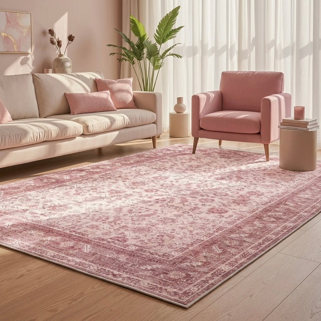 Freya Muted Blush Retro Persian Accent Soft Rug