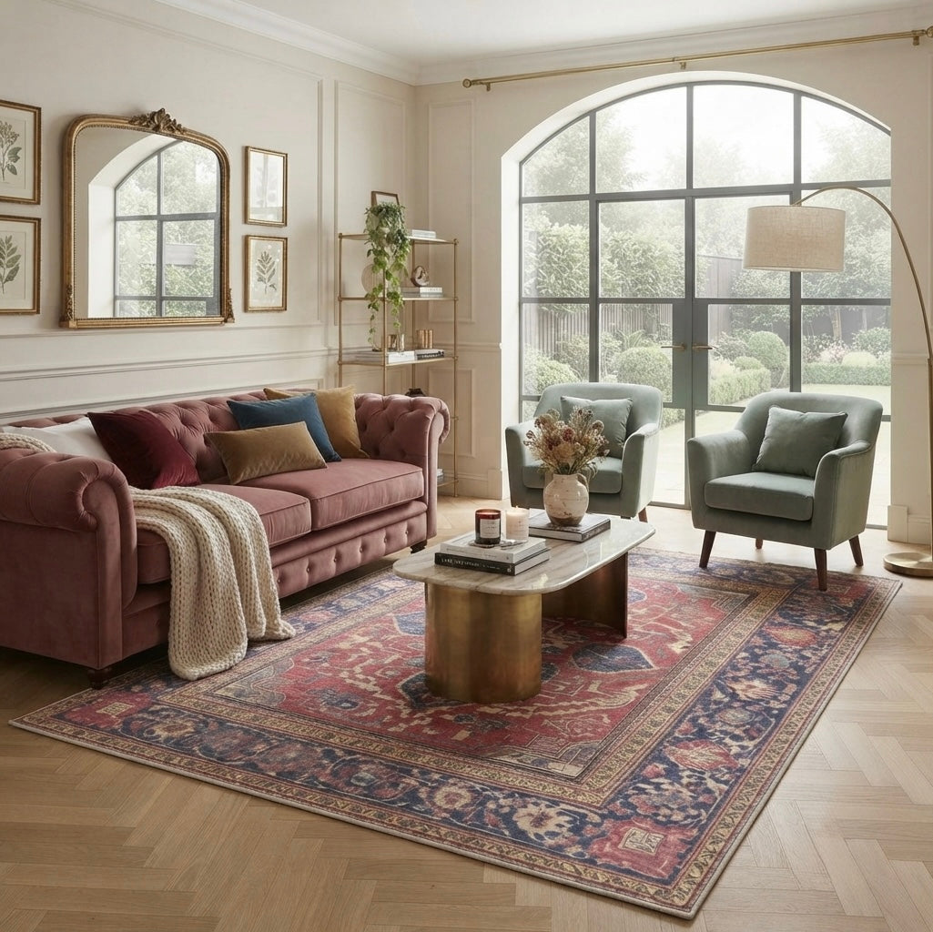 Lyra Crimson Velvet Retro Persian Soft Area Rug