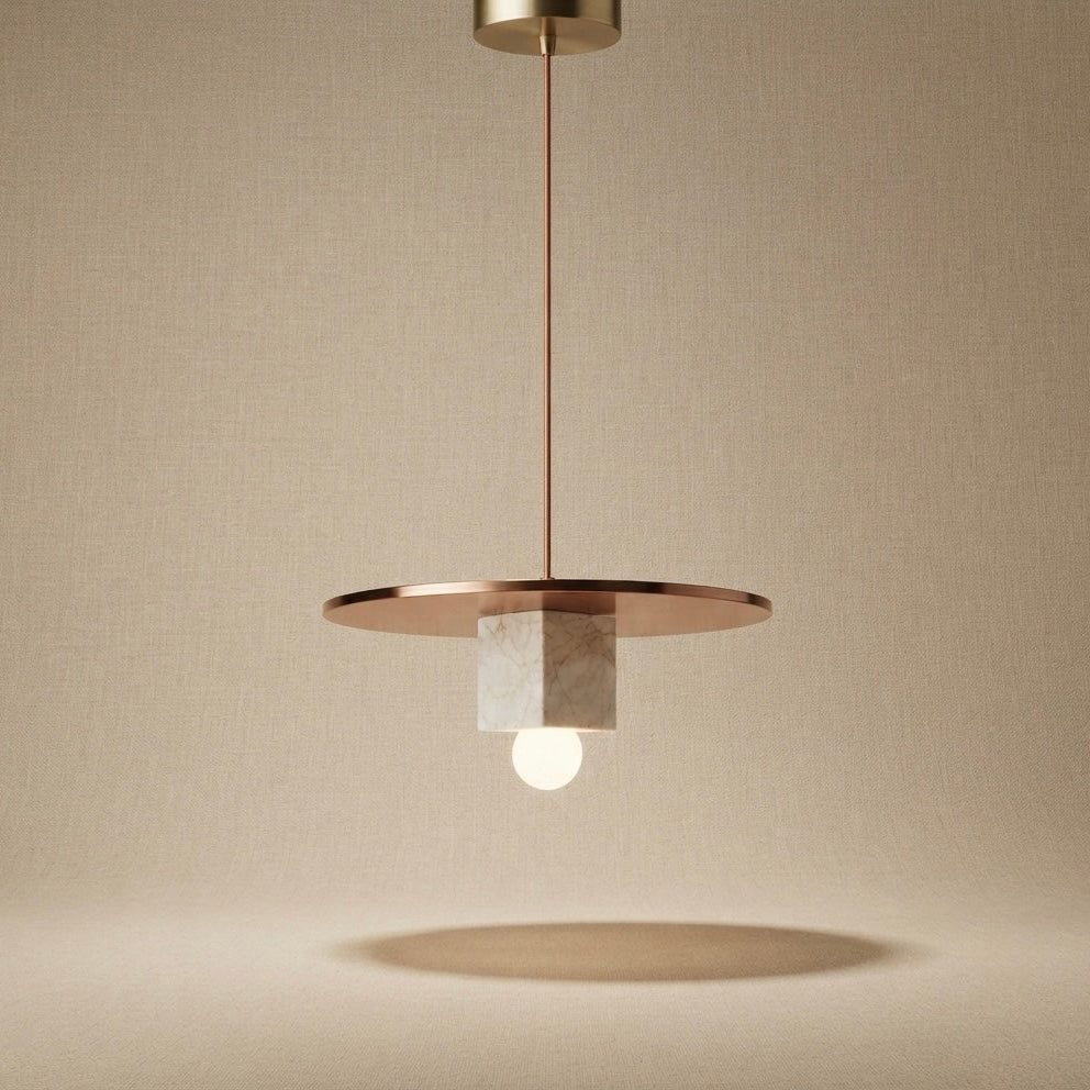 Sora Disc, Minimalist, Japandi, Pendant Light, Travertine, Wood