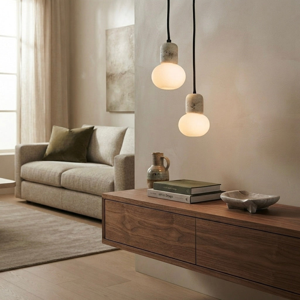 Yuki Cup, Small, Elegant, Travertine, Modern, Pendant Light
