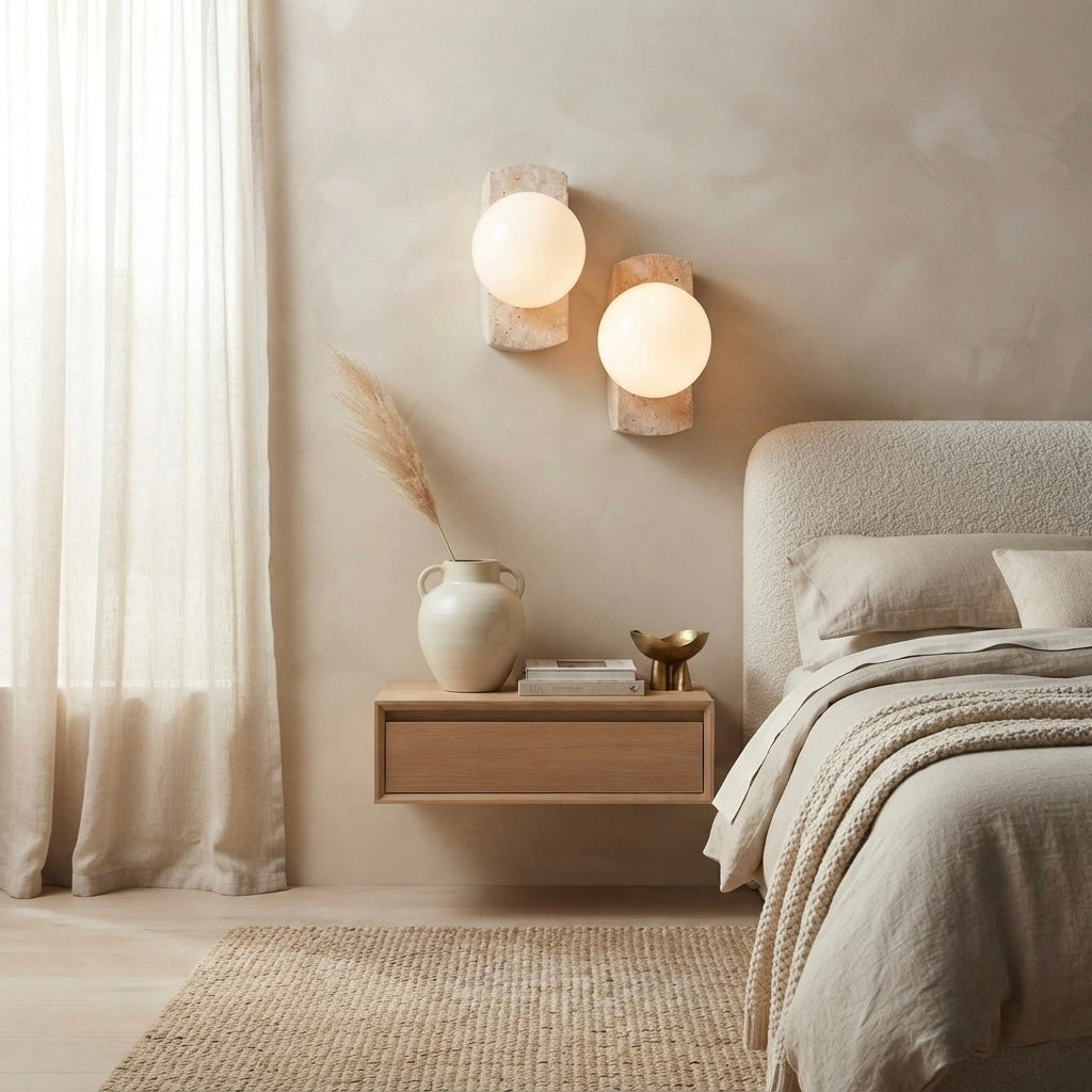 Mano, Ambient, Minimalist, Wall Light, Travertine, Boutique
