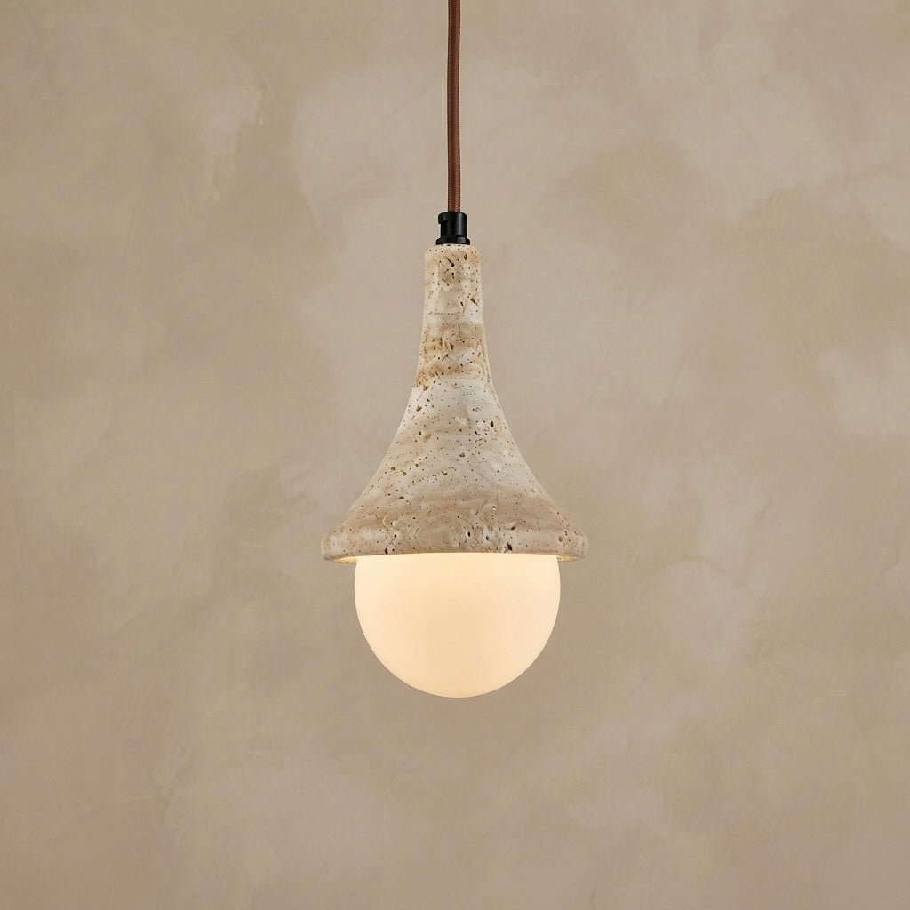 Shibumi Dome, Architectural, Travertine, Pendant, Contemporary, Earthy