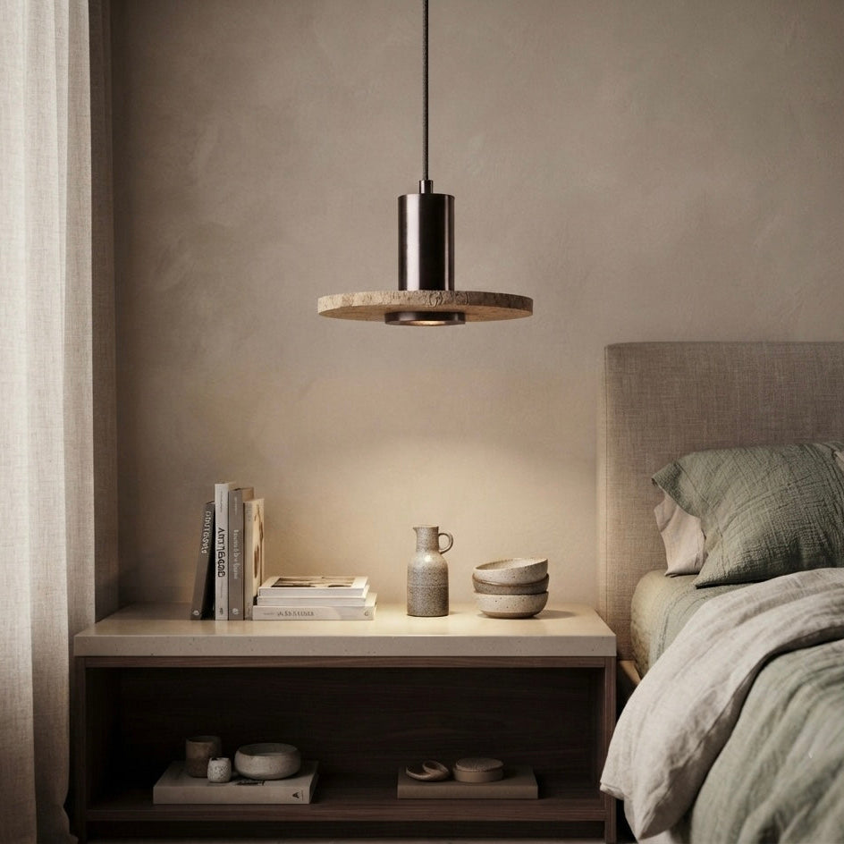 Tsuchi Dome, Sculptural, Japandi, Pendant Light, Travertine, Large