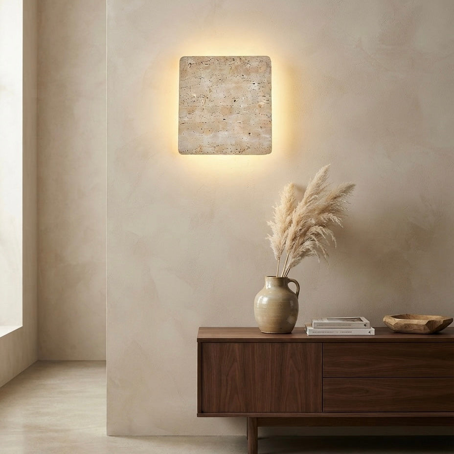 Shibui Square, Geometric, Wall Sconce, Travertine, Modern, Japandi