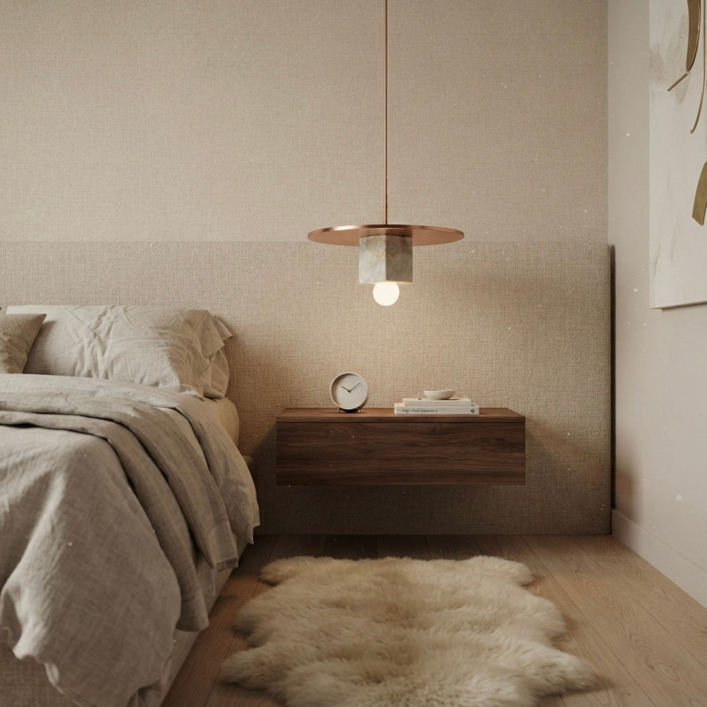 Sora Disc, Minimalist, Japandi, Pendant Light, Travertine, Wood