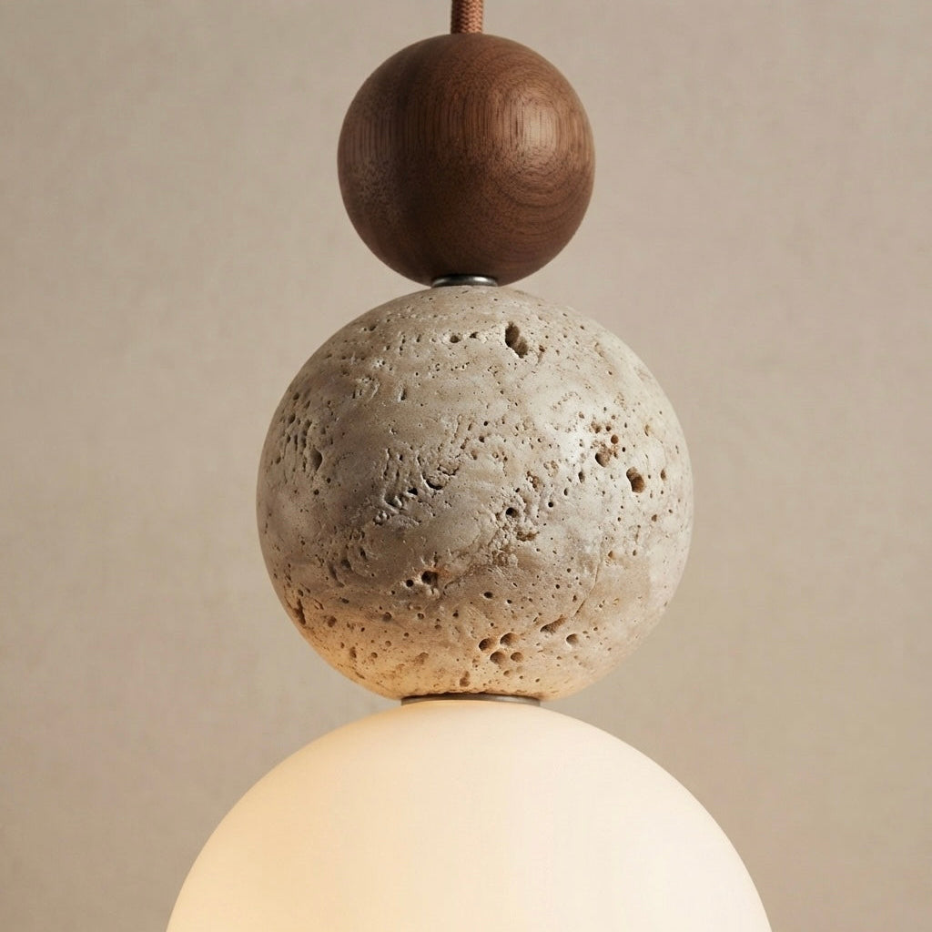 Hoshi Orb, Glass, Travertine, Modern, Ambient, Pendant Light