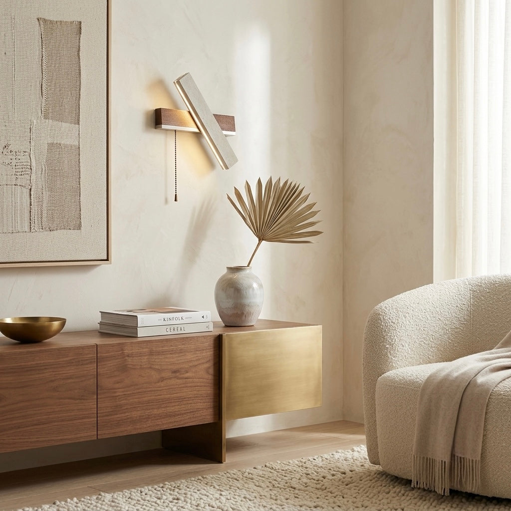 Aura Disc, Minimalist, Japandi, Travertine, Wall Sconce, LED