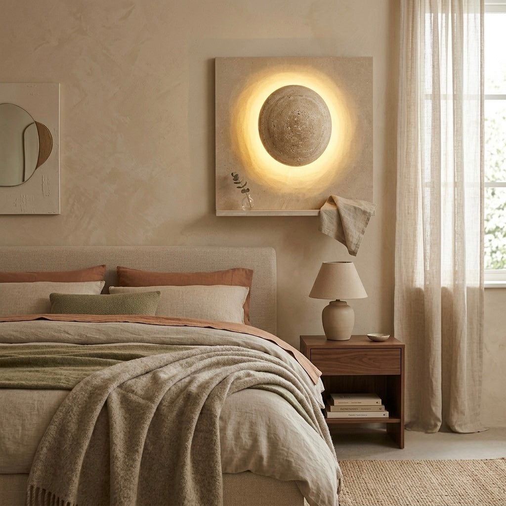 Amaya, Japandi, Travertine, Wall Light, Minimalist, Organic