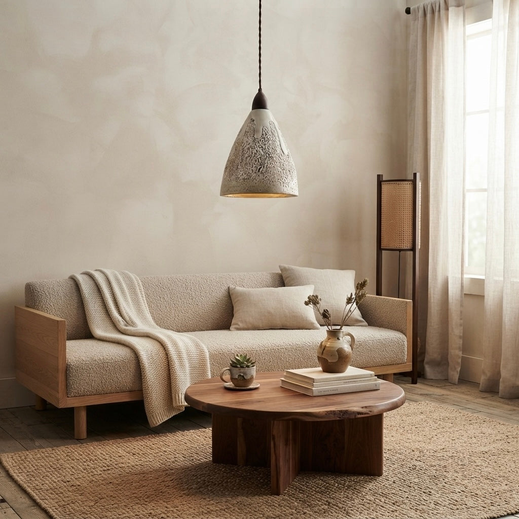 Sora Ambient, Architectural, Travertine, Pendant, Contemporary, Earthy