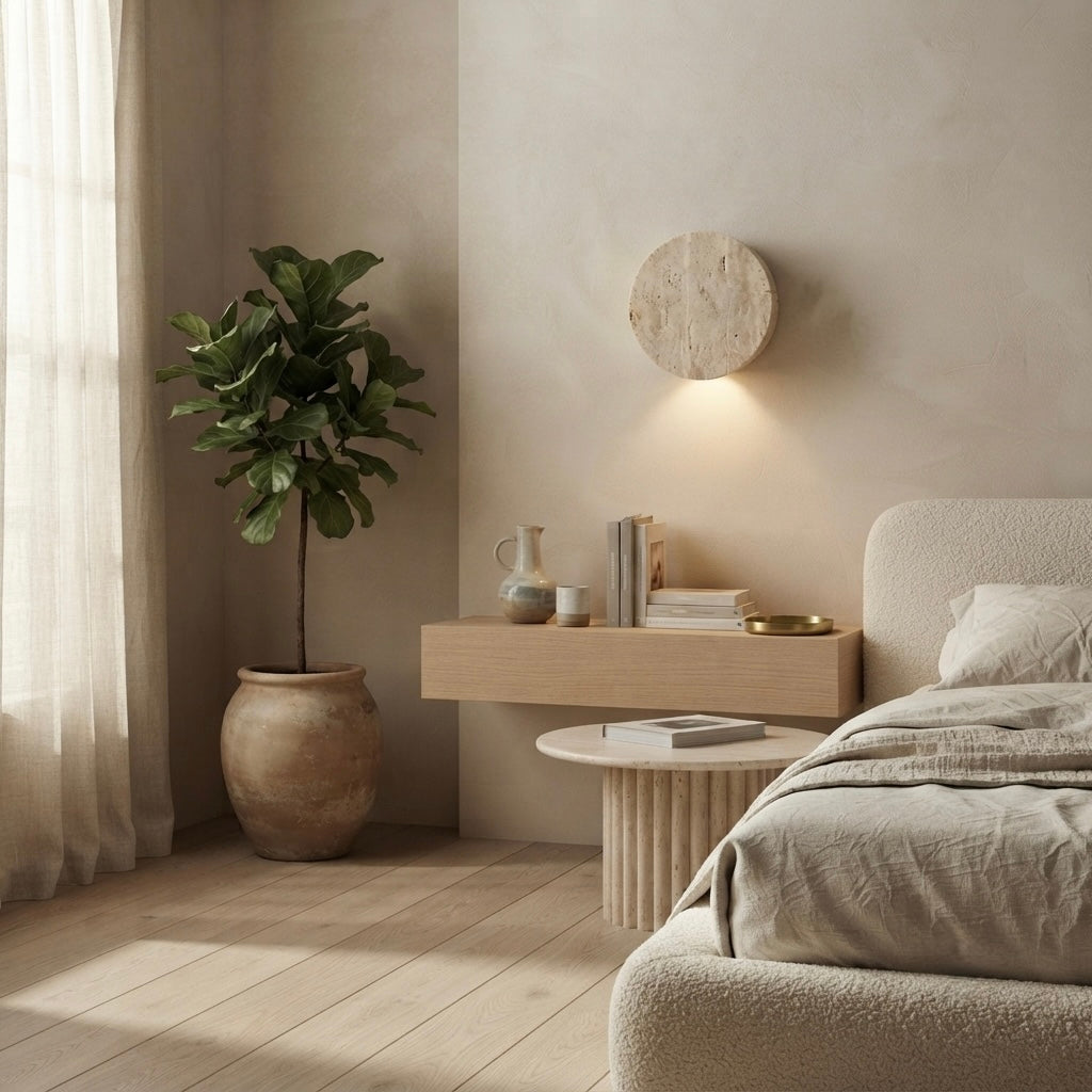 Kasumiso, Ambient, Minimalist, Wall Light, Travertine, Boutique
