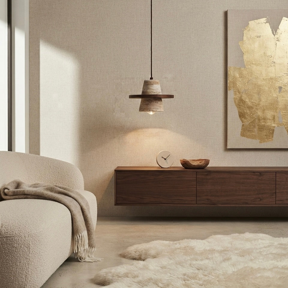 Kaze Sphere, Circular, Pendant Light, Travertine, Ambient, Modern