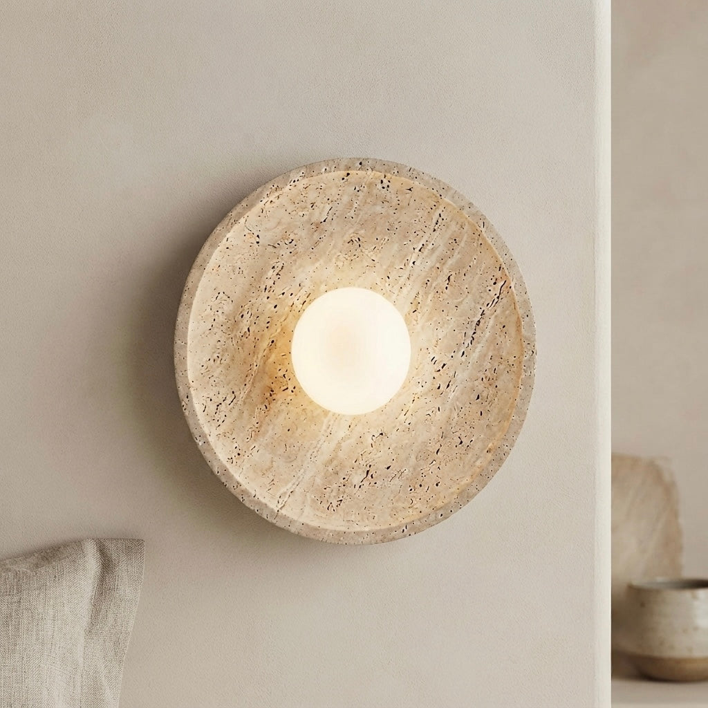 Akane, Japandi, Travertine, Wall Light, Minimalist, Organic