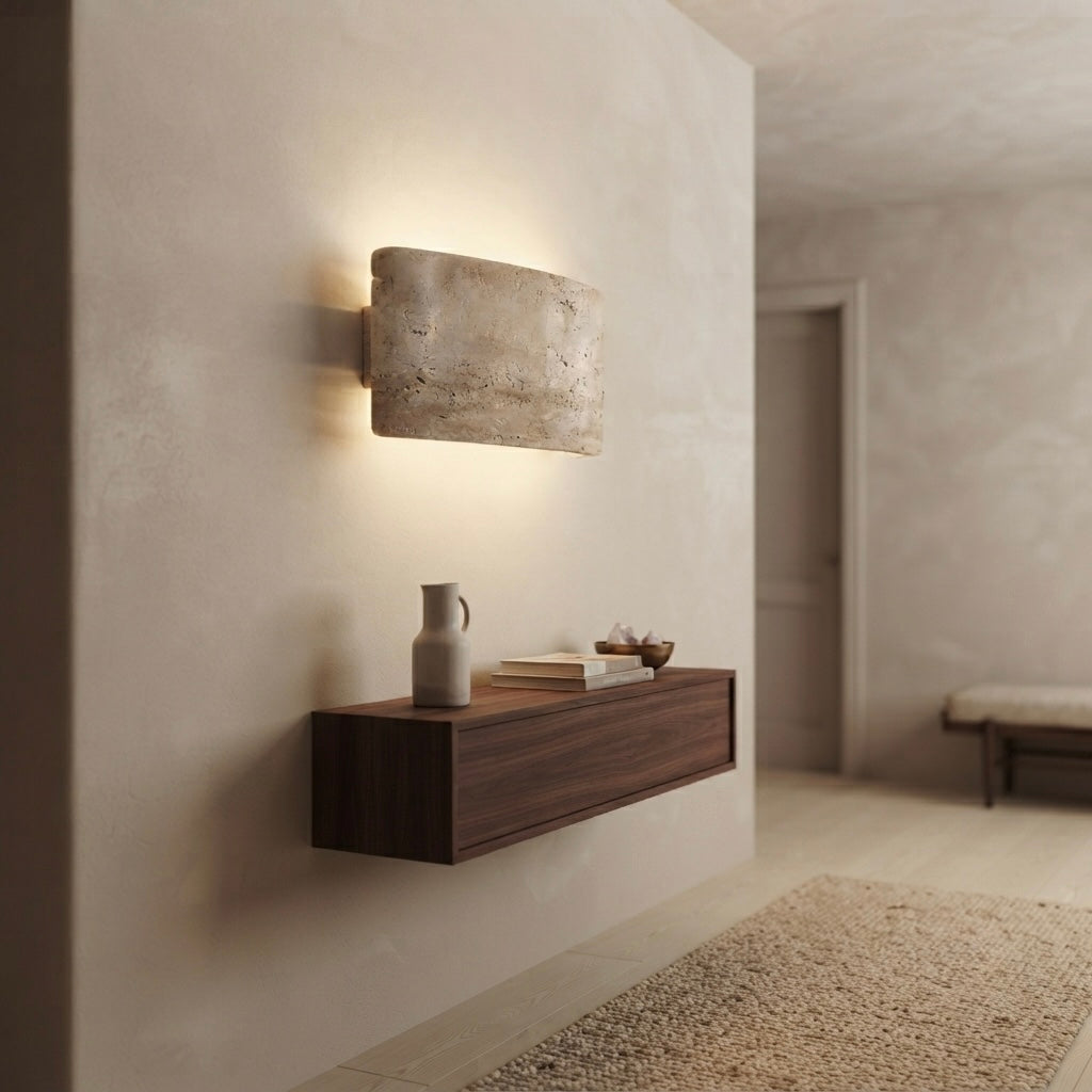 Noriko, Japandi, Travertine, Wall Light, Minimalist, Organic