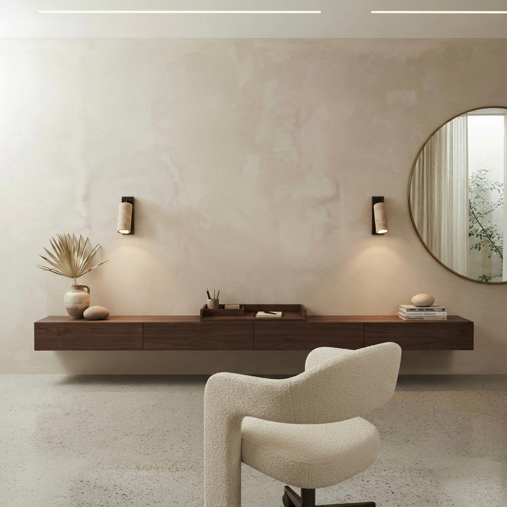 Miso Circle, Circular, Travertine, Minimalist, Japandi, Wall Light