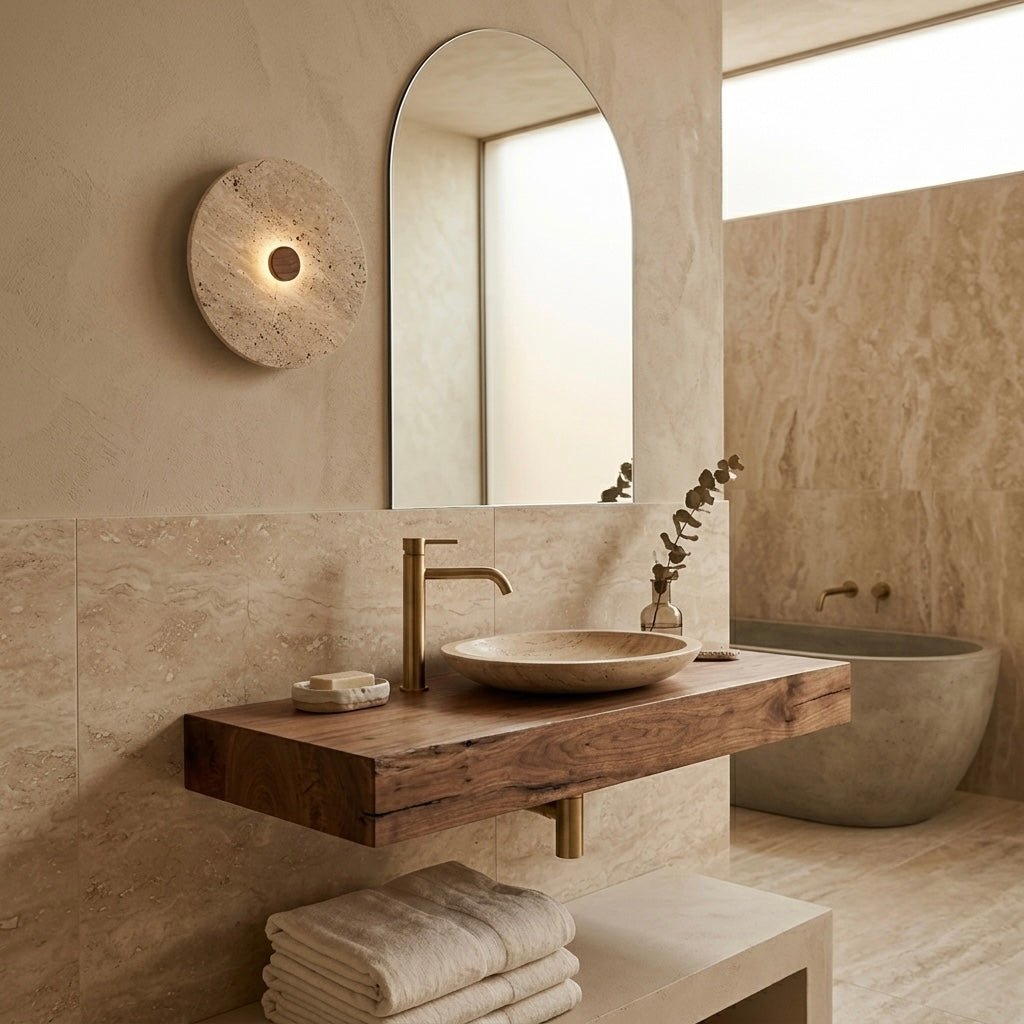 Torobi, Ambient, Minimalist, Wall Light, Travertine, Boutique