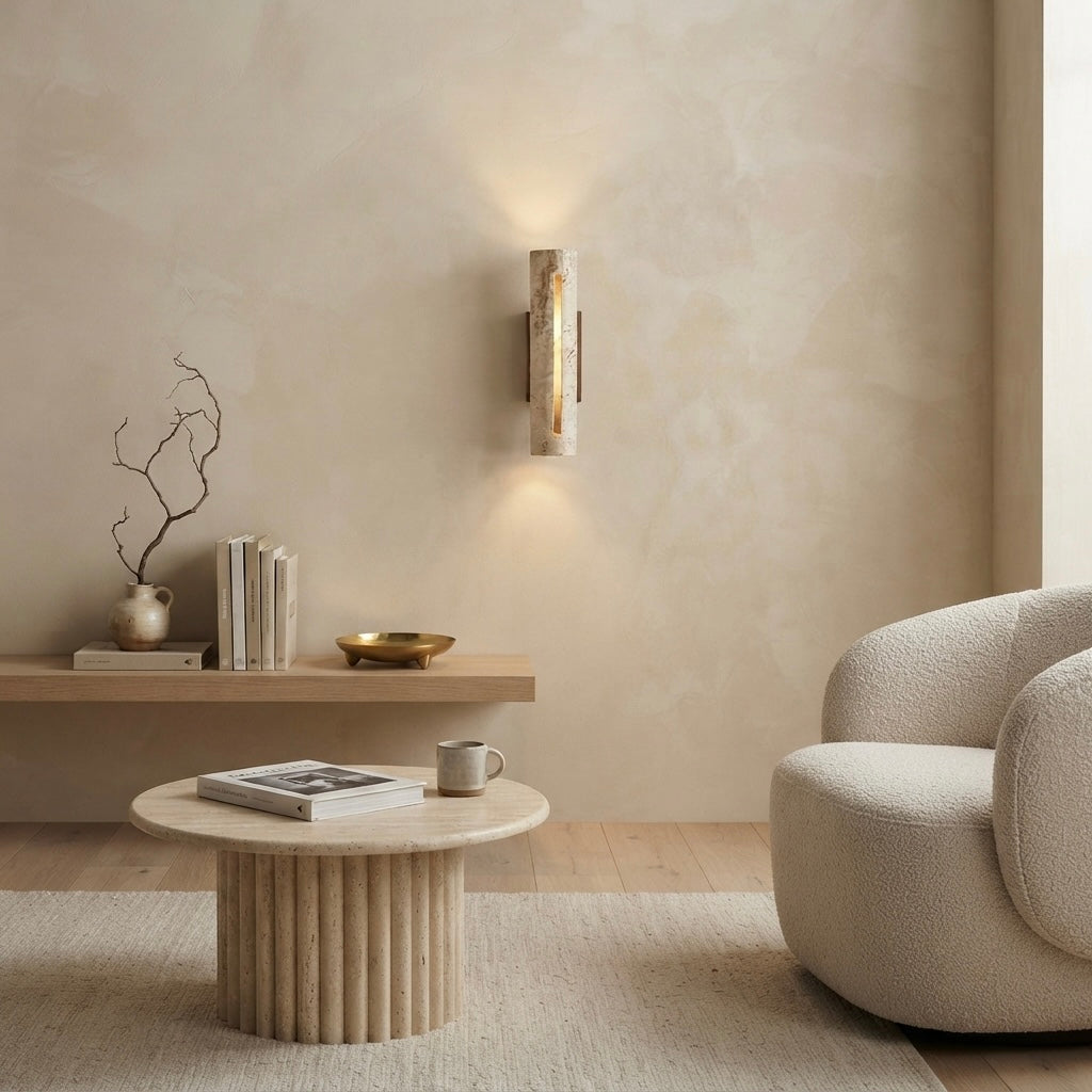 Hinokiya, Japandi, Travertine, Wall Light, Minimalist, Organic