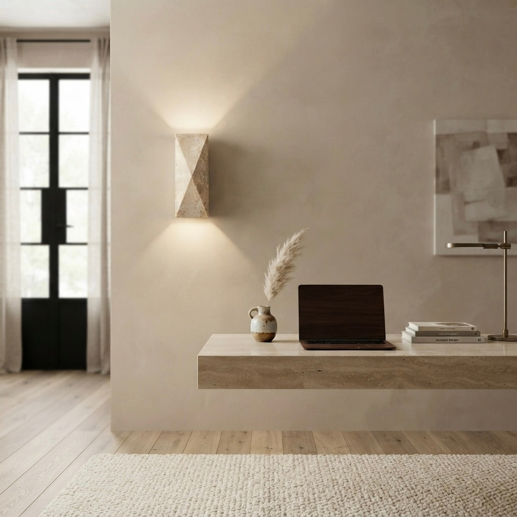 Kan, Japandi, Travertine, Wall Light, Minimalist, Organic