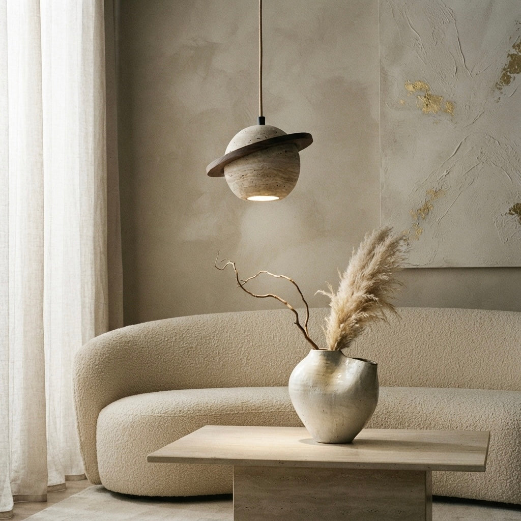 Seijaku Wave, Ambient, Minimalist, Pendant, Travertine, Boutique