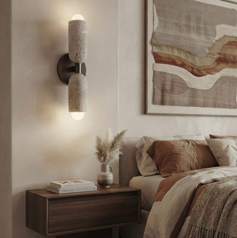 Koji Cube, Geometric, Modern, Travertine, Minimalist, Wall Light
