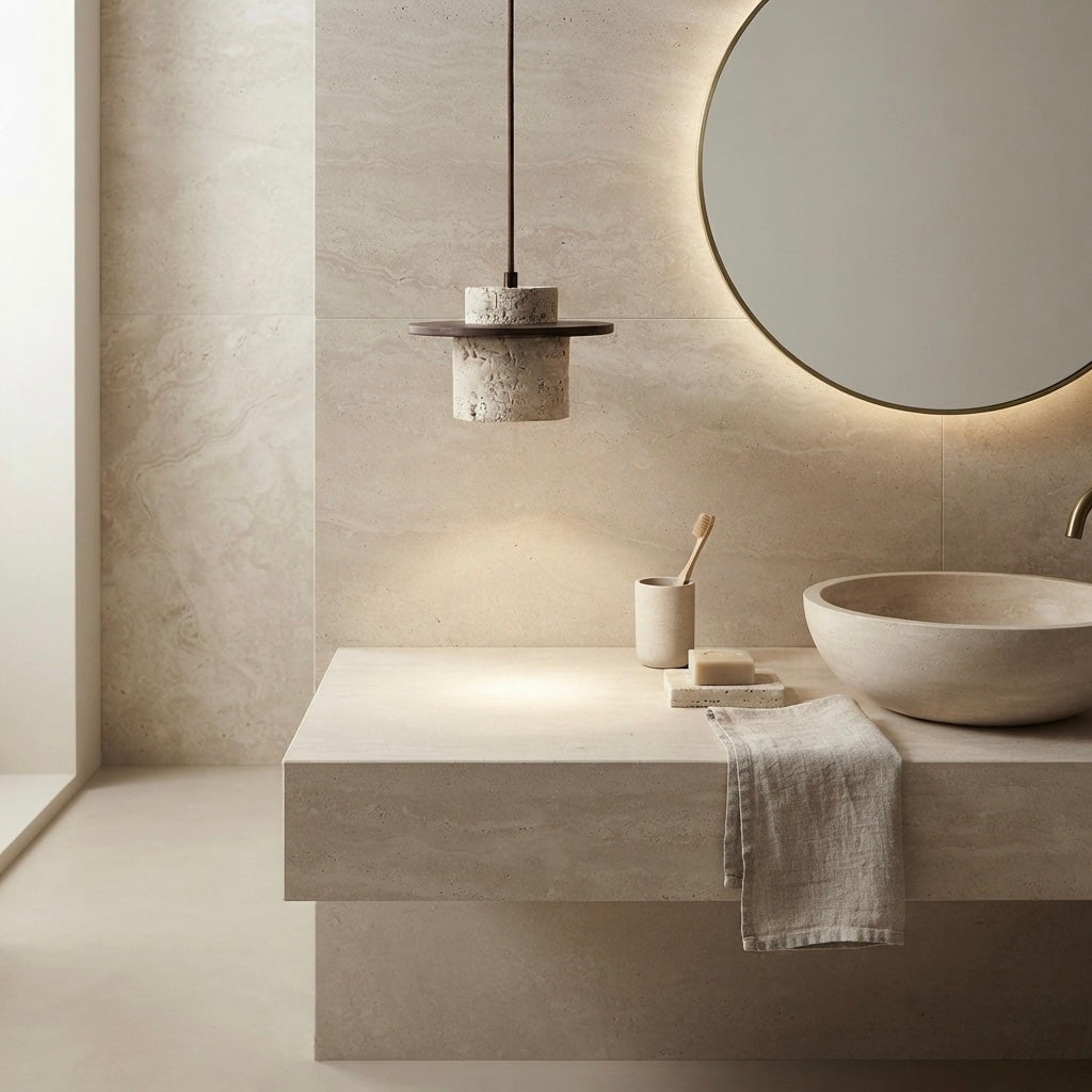 Mizu Bell, Organic, Japandi, Pendant Light, Travertine, Modern