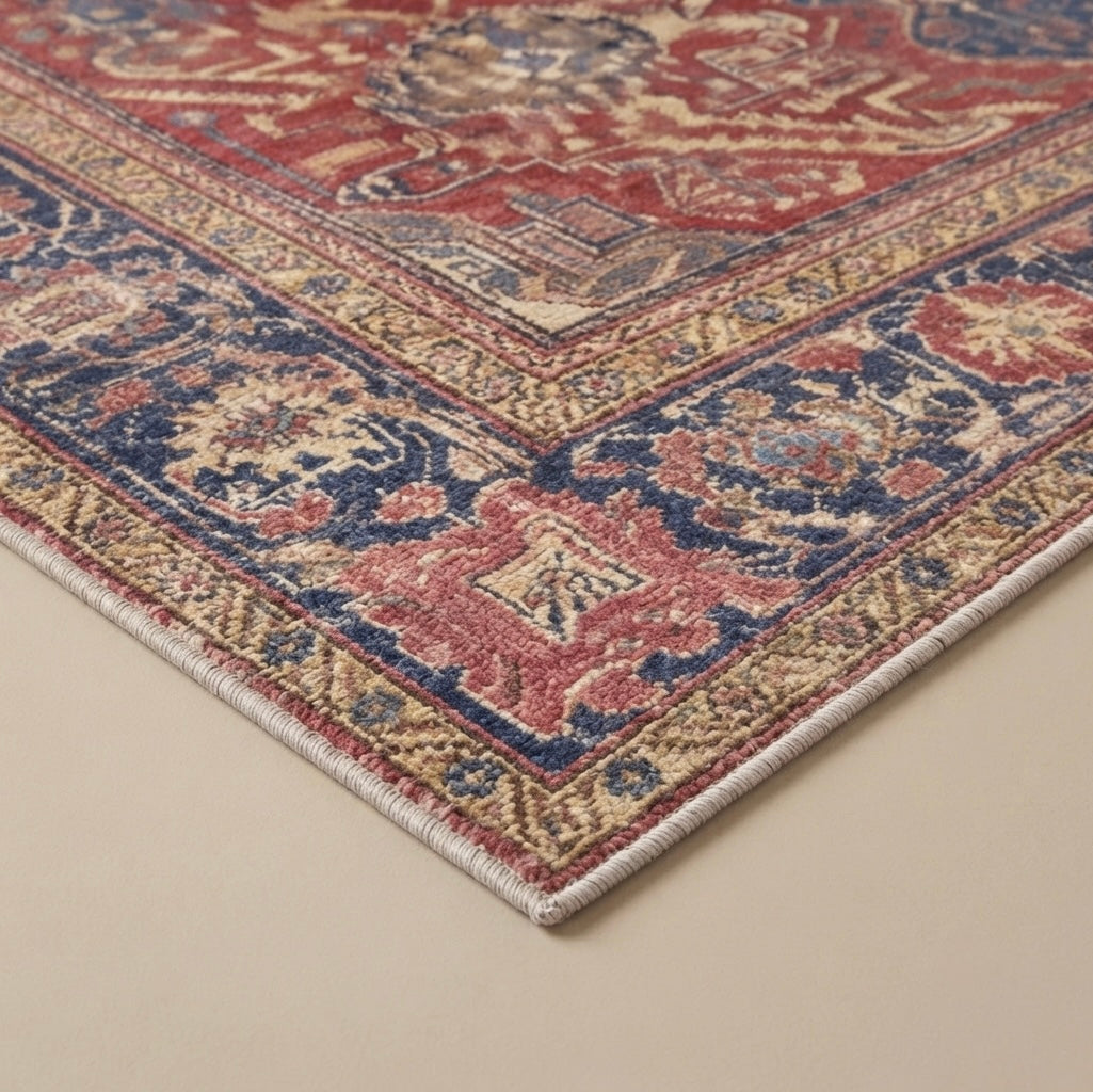 Lyra Crimson Velvet Retro Persian Soft Area Rug