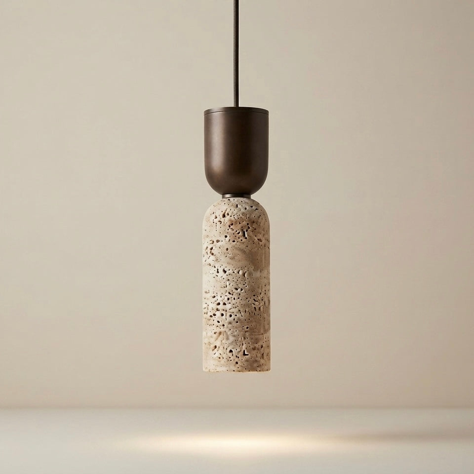 Suna Spindle, Geometric, Modern, Travertine, Minimalist, Pendant