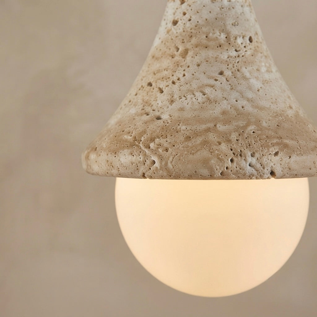 Shibumi Dome, Architectural, Travertine, Pendant, Contemporary, Earthy