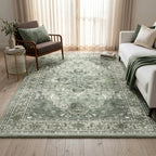 Soren Sage Medallion Distressed Traditional Persian Living Rug