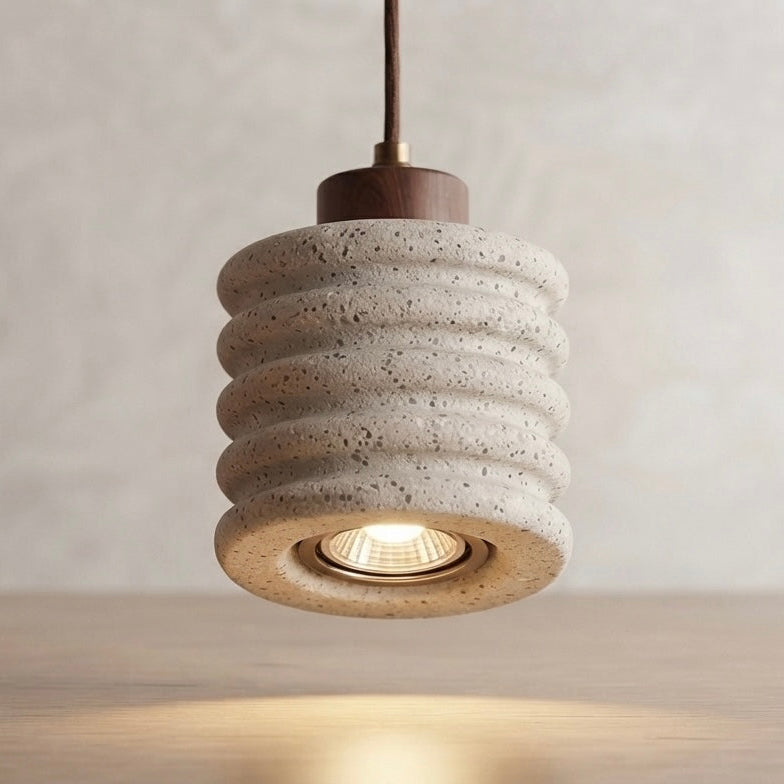 Nami Ripple, Horizontal Ridged Travertine Japandi Pendant