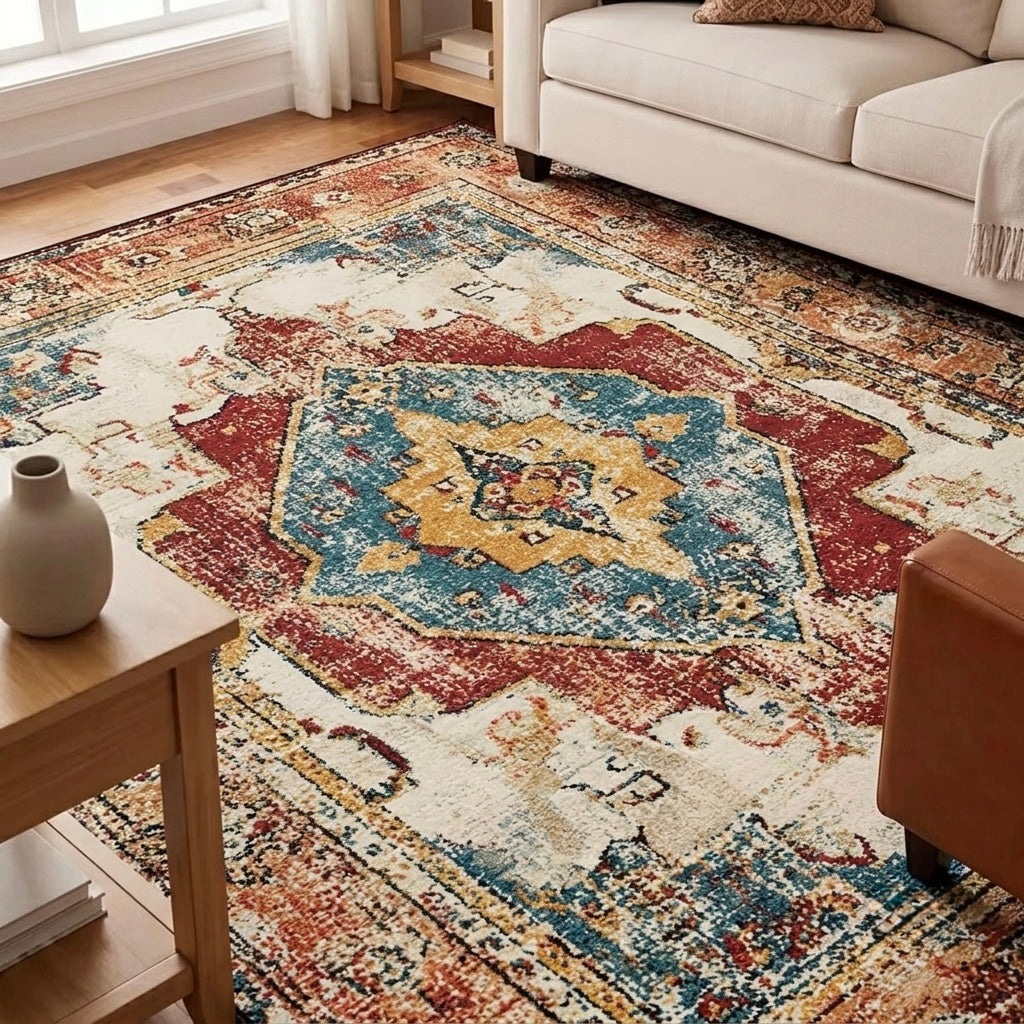 Astrid Distressed Red Boho Vintage Persian Area Rug