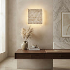 Shibui Square, Geometric, Wall Sconce, Travertine, Modern, Japandi