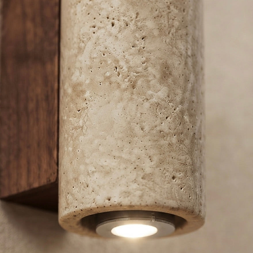 Sumi Tower, Textured, Block, Travertine, Earthy, Accent Lighting