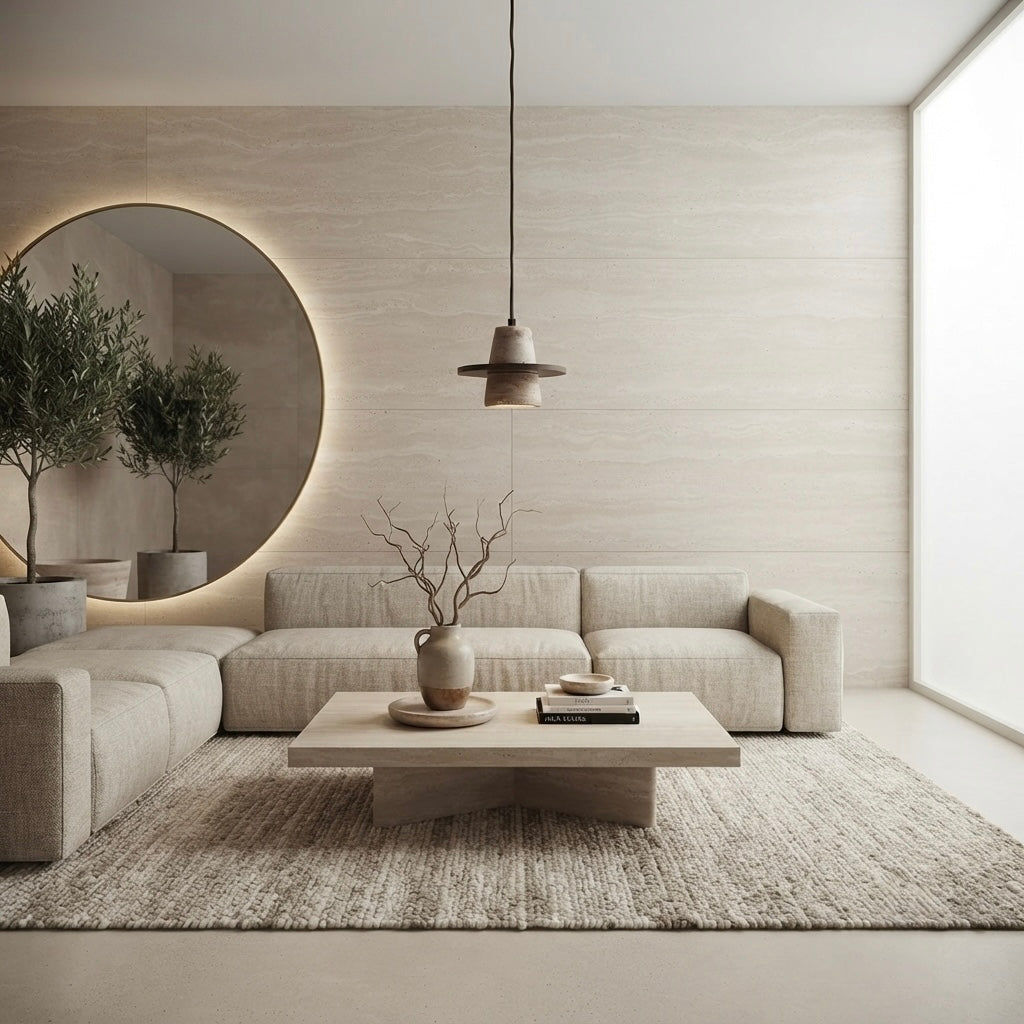 Kaze Sphere, Circular, Pendant Light, Travertine, Ambient, Modern