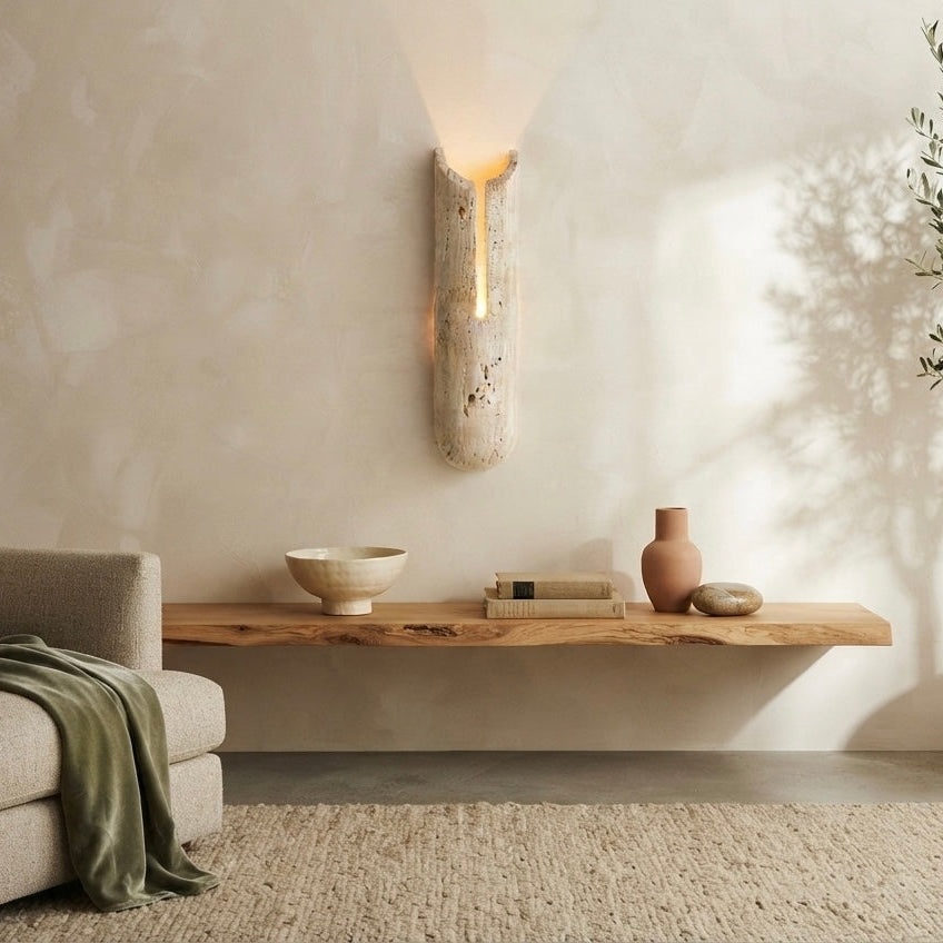 Kaya Round, Round, Travertine, Modern, Japandi, Wall Sconce