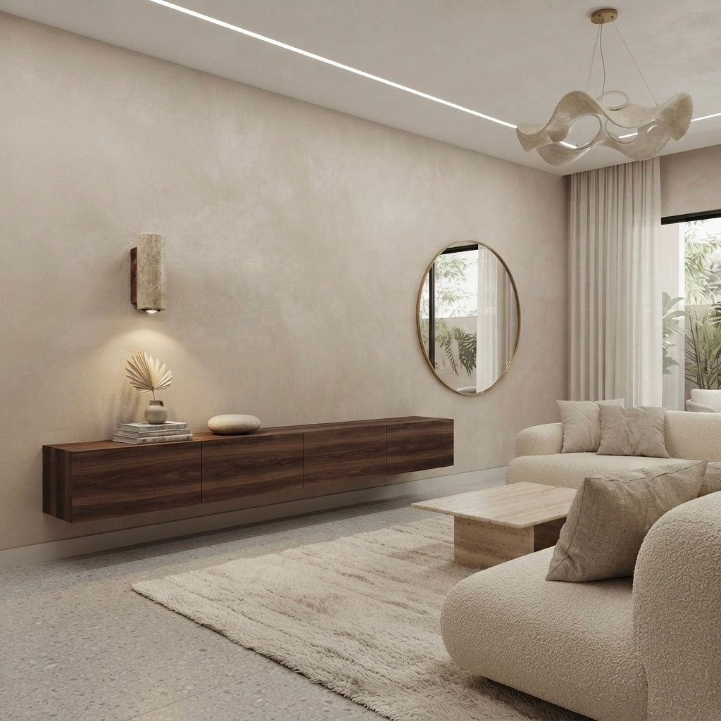 Sumi Tower, Textured, Block, Travertine, Earthy, Accent Lighting