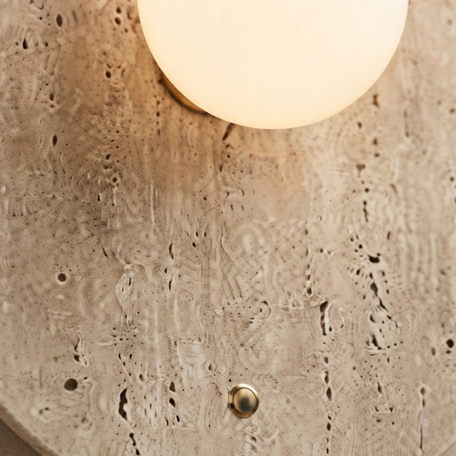 Kumo Block, Circular, Wall Sconce, Travertine, Ambient, Modern