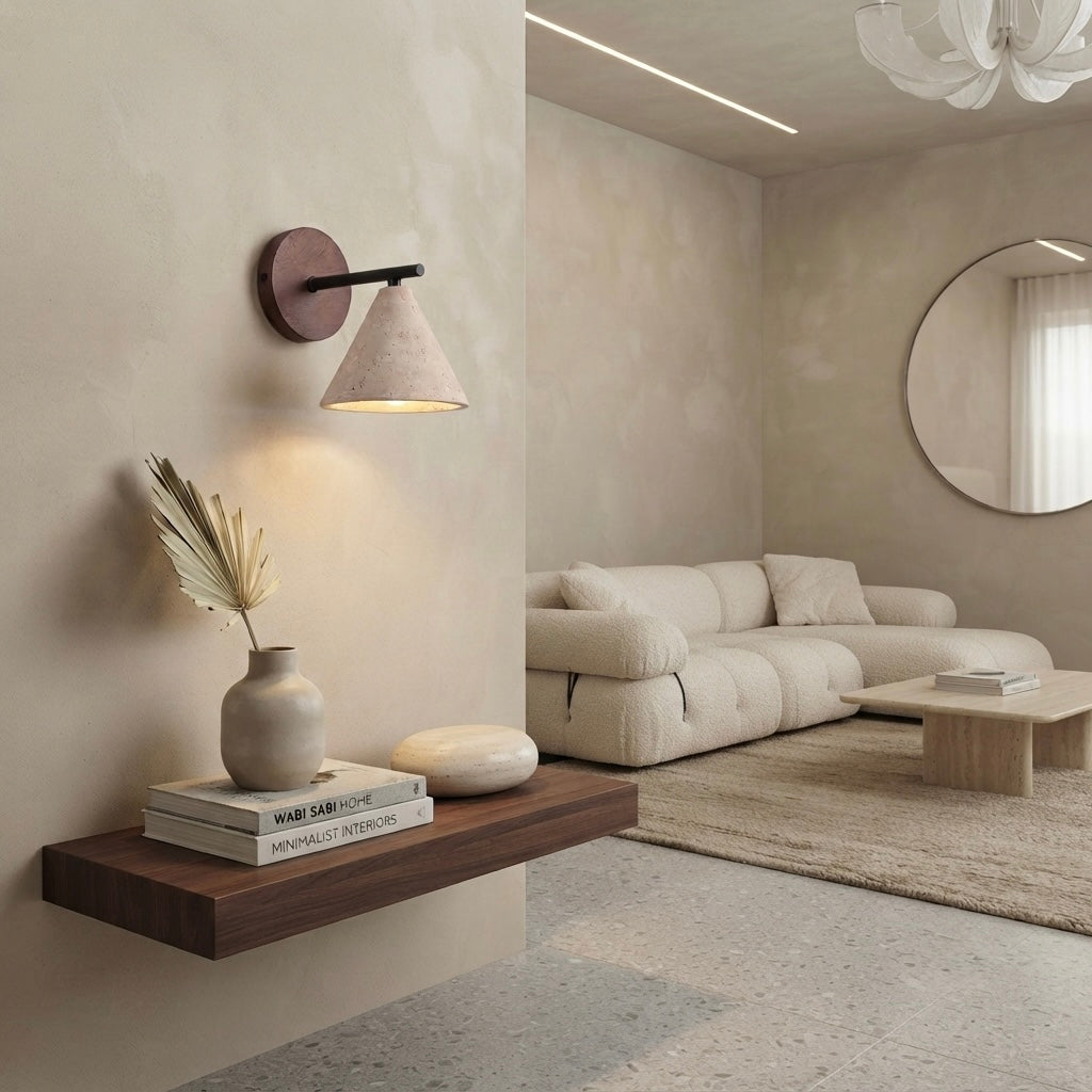 Toro Sconce, Architectural, Warm, Indirect Illumination, Travertine, Interiors