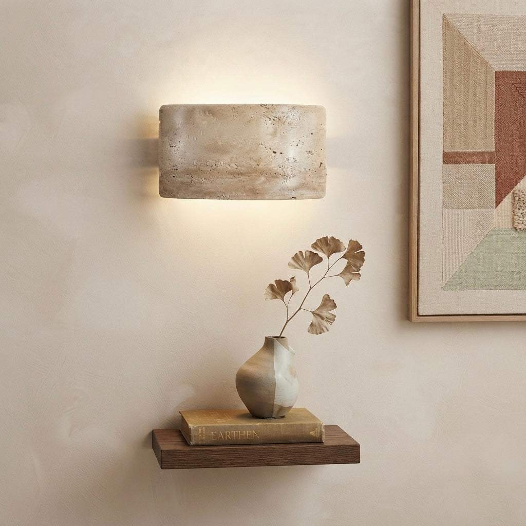 Noriko, Japandi, Travertine, Wall Light, Minimalist, Organic