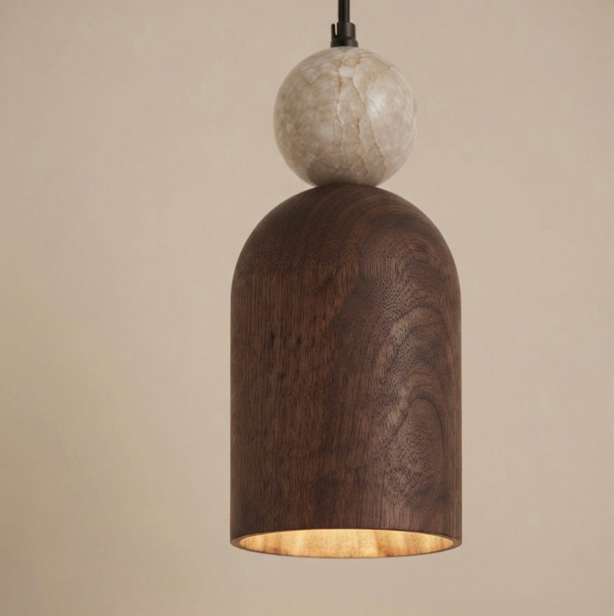 Mori Pillar, Vertical, Architectural, Travertine, Wood, Pendant