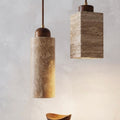 Sora Cylinder, Travertine Wood Japandi Minimalist Pendant