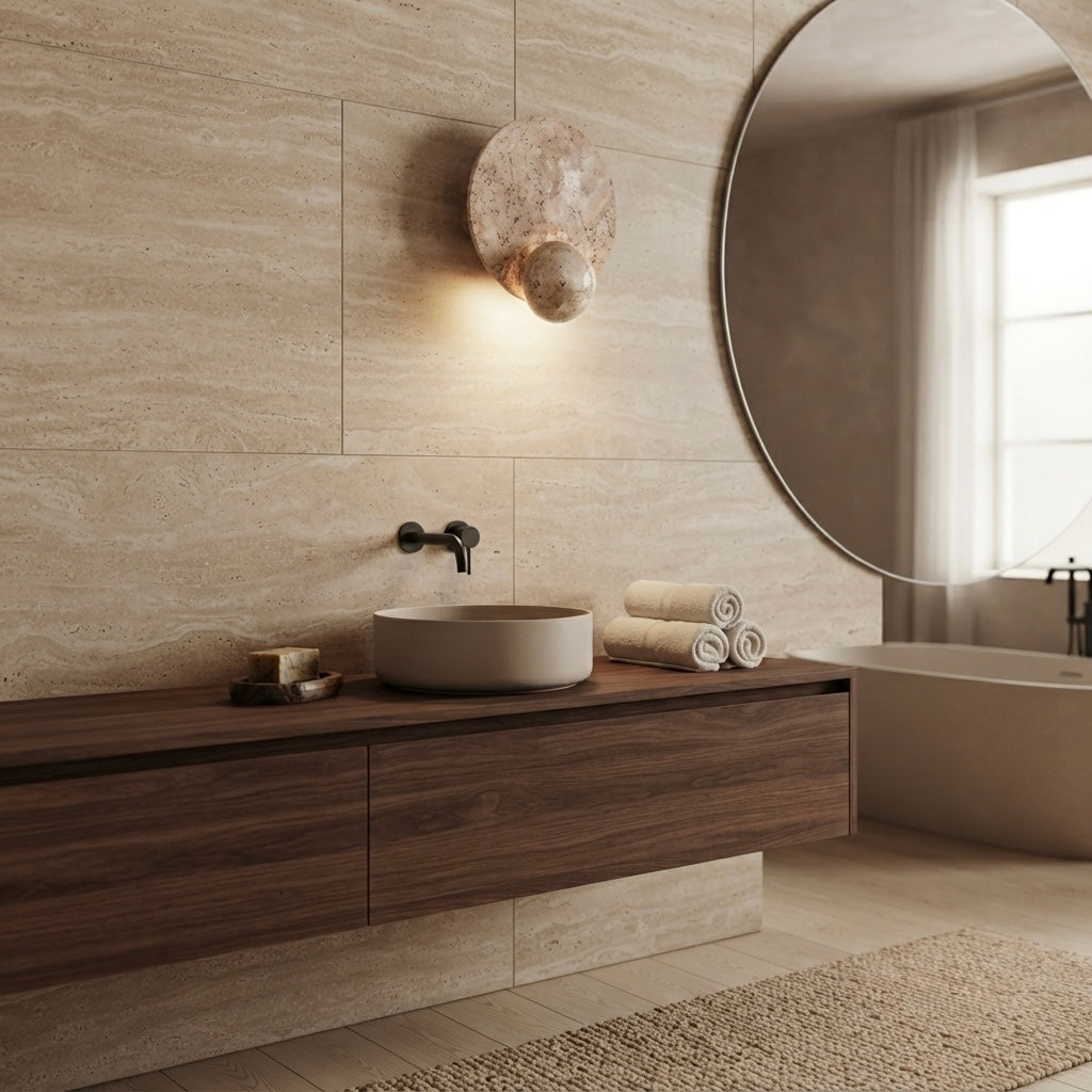 Renzu, Ambient, Minimalist, Wall Light, Travertine, Boutique