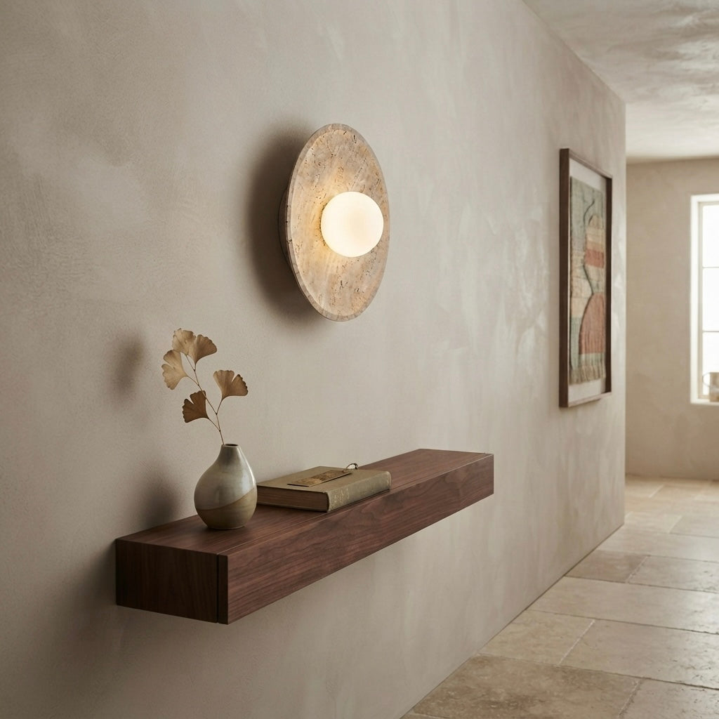 Akane, Japandi, Travertine, Wall Light, Minimalist, Organic